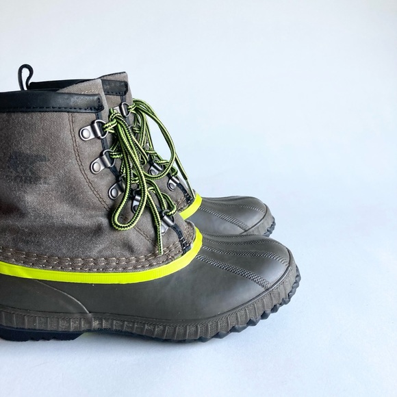 Sorel Khaki Canvas Rubber Waterproof Lace Up Ankle Boots size 4 - Picture 4 of 15